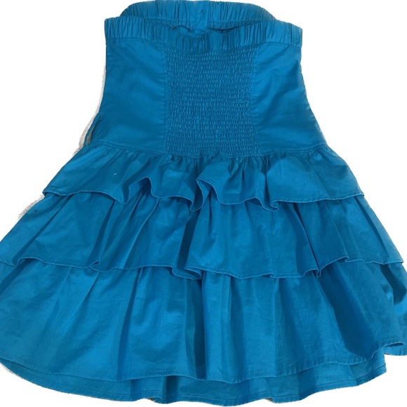 Body Central Blue Mini Sleeveless Tube Fit Pockets Cute Summer Dress size M 1032 - Picture 4 of 11